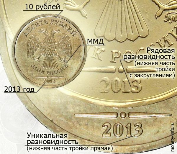 дорогая разновидность 10 рублей 2013 года, как отличить