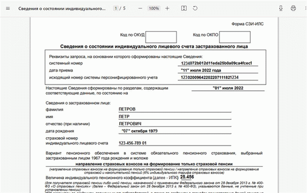 Образец выписки о пенсионных накоплениях 